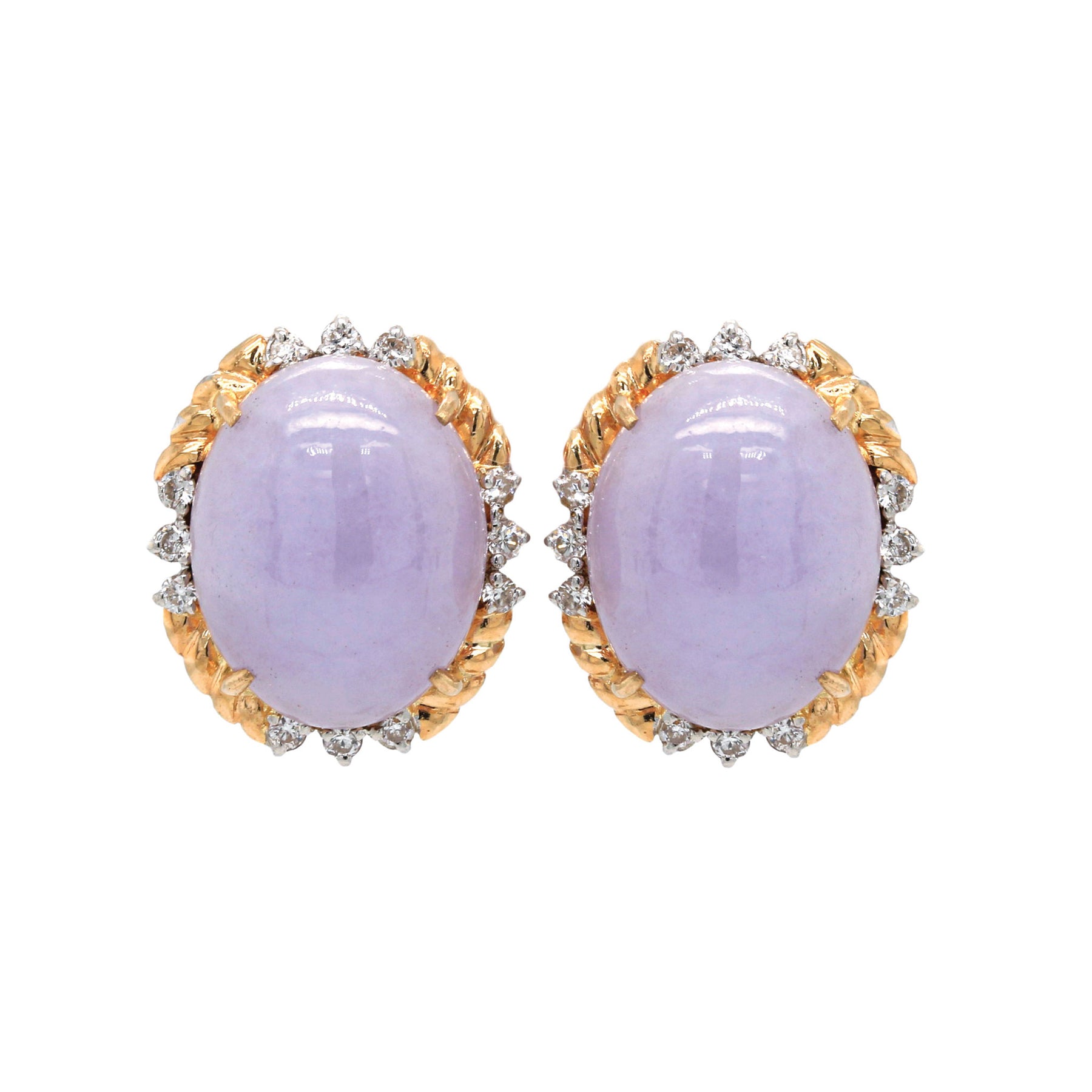 Lavender Jadeite & Diamond Gold Rope Earrings