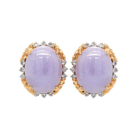 Lavender Jadeite & Diamond Gold Rope Earrings