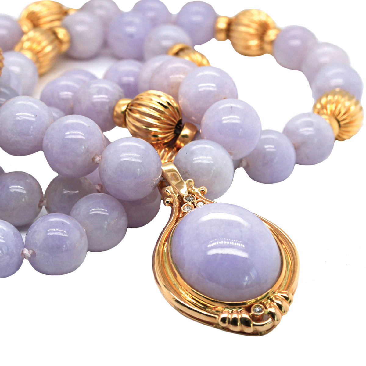 -Cabochon Cut Lavender Jade and Diamond Enhancer Pendant & Necklace