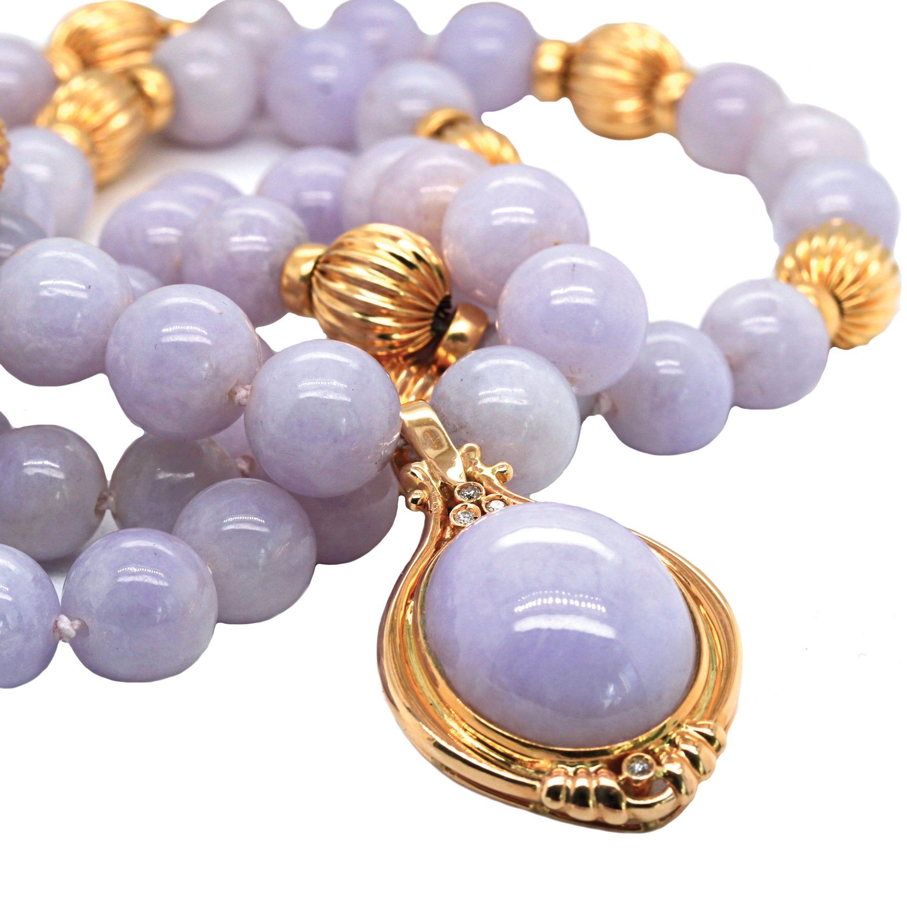 -Cabochon Cut Lavender Jade and Diamond Enhancer Pendant & Necklace