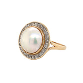 Yellow Gold Mabe Pearl & Diamond Halo Ring