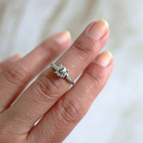 Art Deco Three Stone Old European & Baguette Cut Diamond Ring