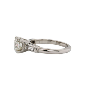 Art Deco Three Stone Old European & Baguette Cut Diamond Ring