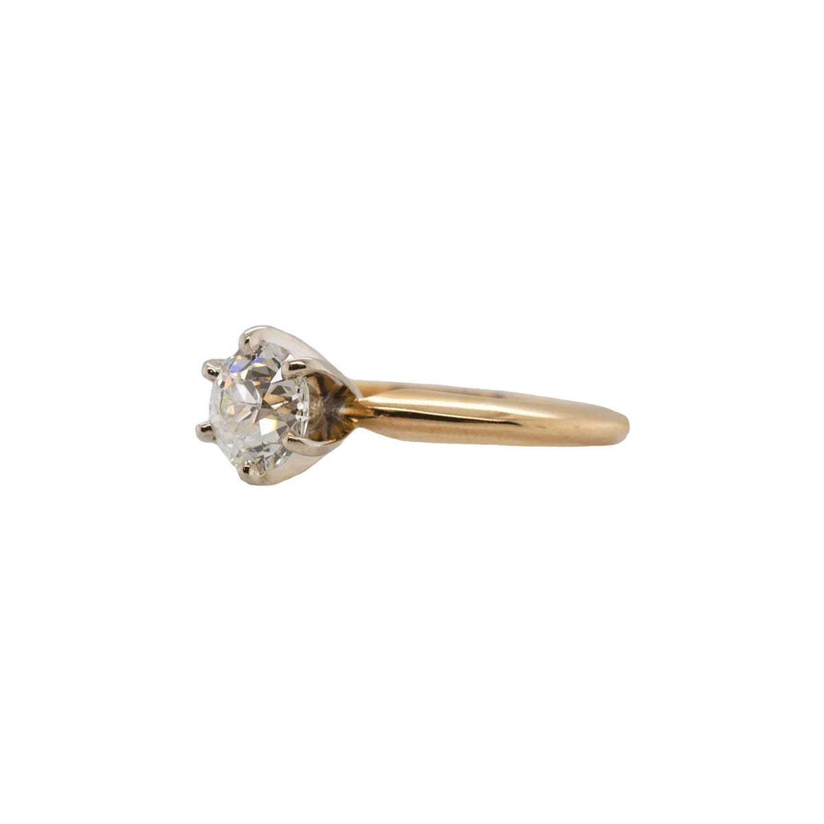 Old European Cut Diamond Solitaire Yellow & White Gold Ring