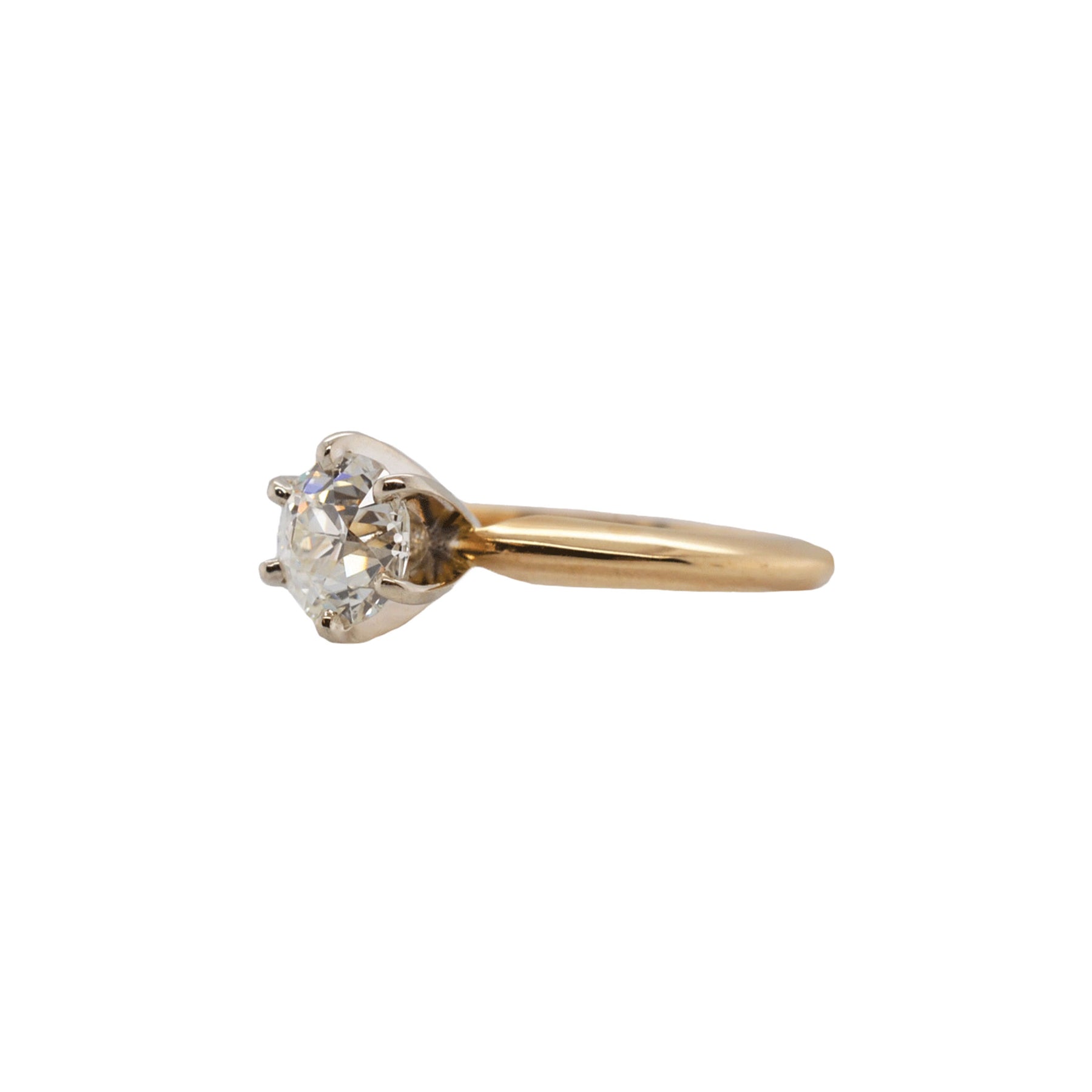 Old European Cut Diamond Solitaire Yellow & White Gold Ring