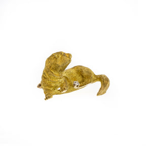 Diamond and Lab Ruby 18K Yellow Gold Otter Pin
