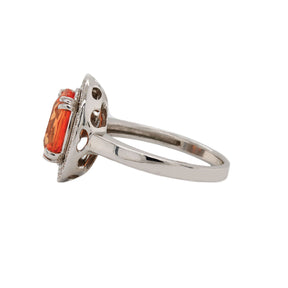 Oval Mandarin Orange Garnet and Diamond Halo Ring