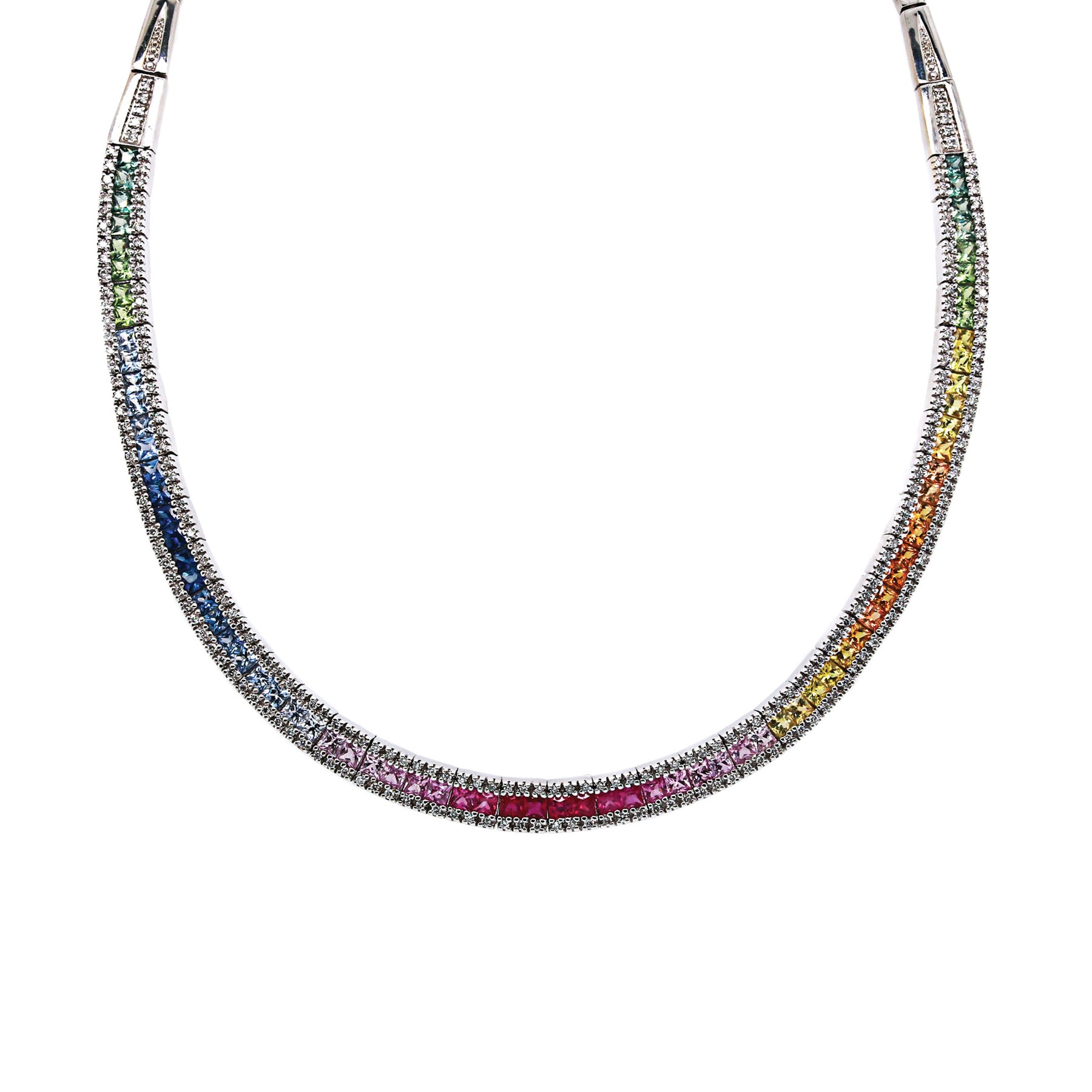 -Rainbow Sapphire & Diamond Link Necklace