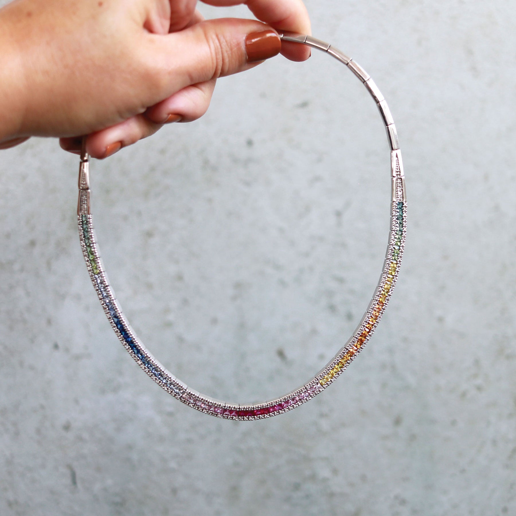 -Rainbow Sapphire & Diamond Link Necklace