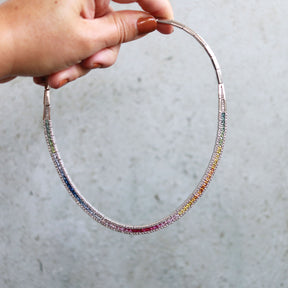 -Rainbow Sapphire & Diamond Link Necklace