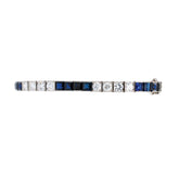 Mid-Century Blue Sapphire & Diamond Platinum Line Bracelet