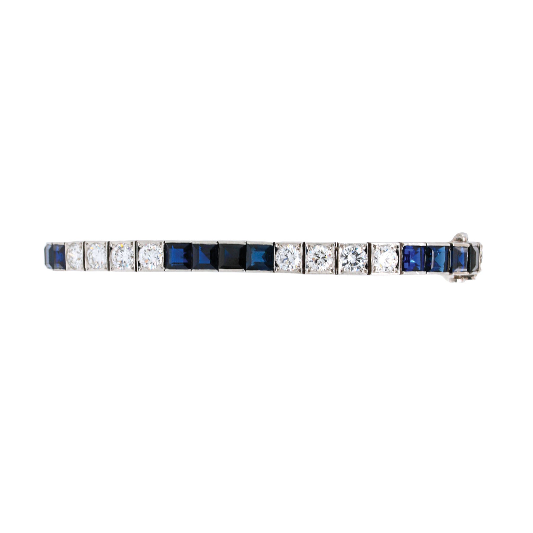 Mid-Century Blue Sapphire & Diamond Platinum Line Bracelet