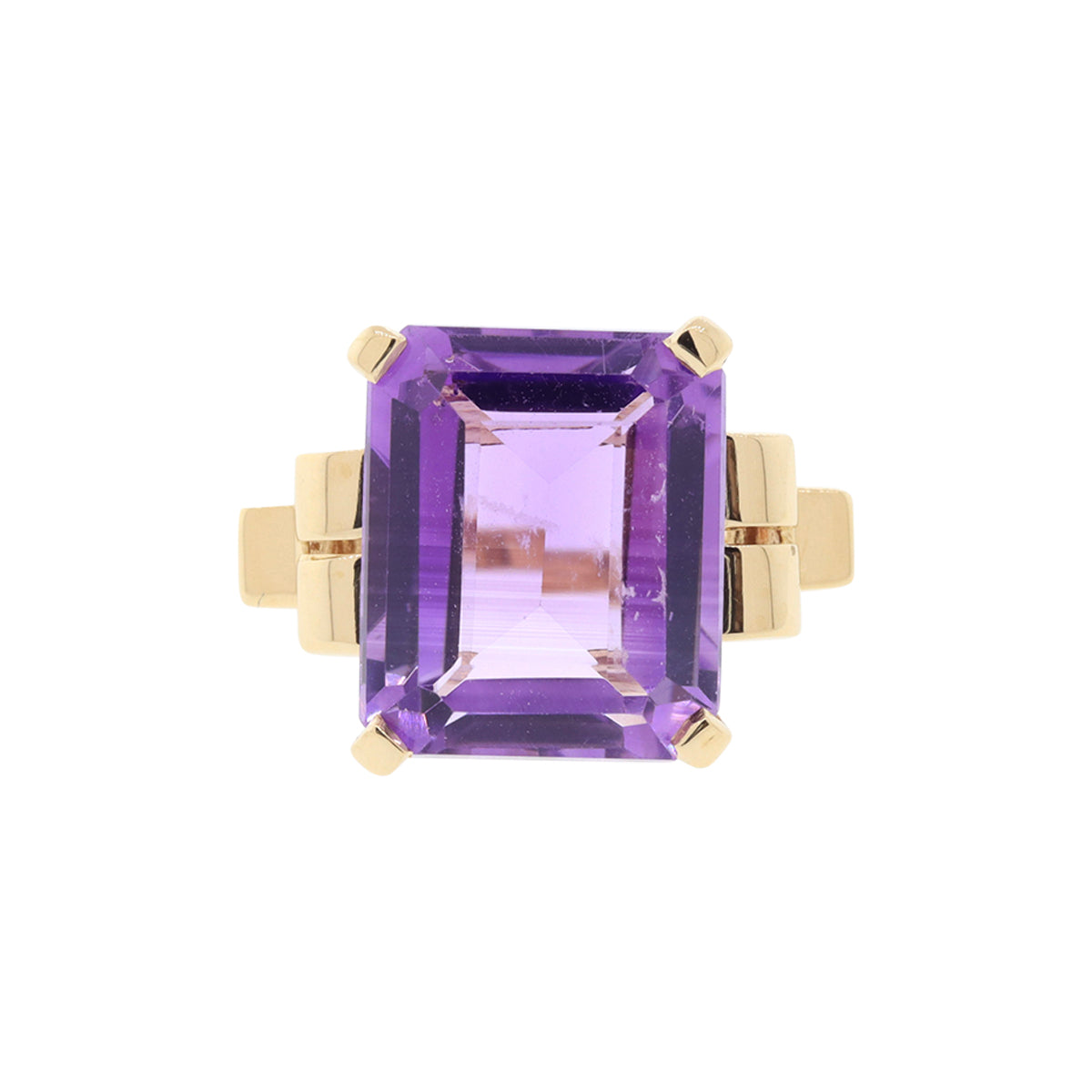 14K Yellow Gold Emerald Cut Amethyst Ring