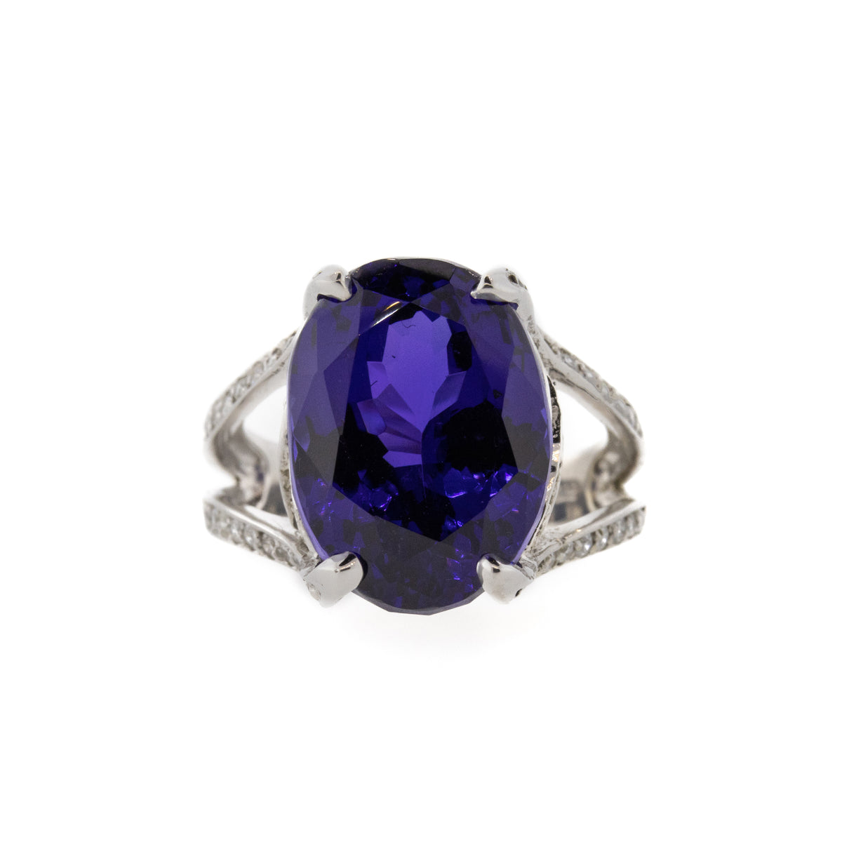 Oval Tanzanite & Diamond 14K White Gold Ring