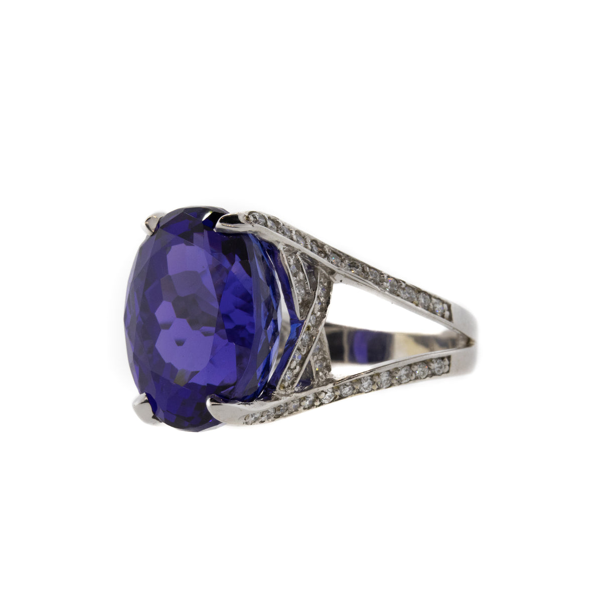 Oval Tanzanite & Diamond 14K White Gold Ring