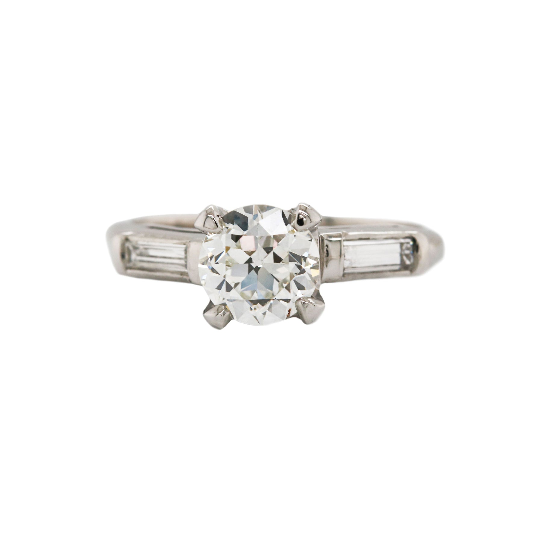 Art Deco Three Stone Old European & Baguette Cut Diamond Ring