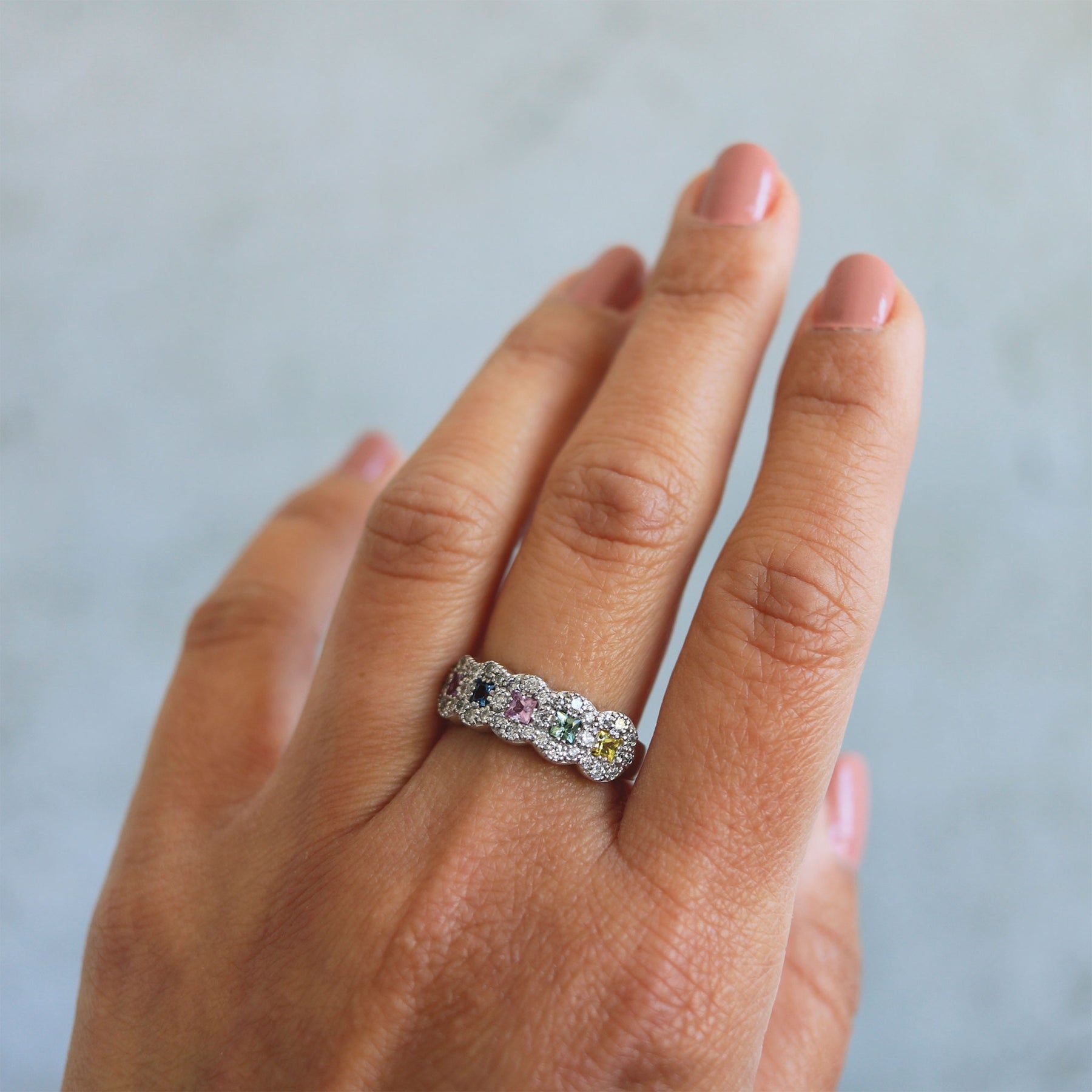 Pastel Sapphire & Diamond Halo Ring