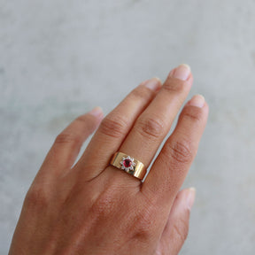 Thai Natural Ruby & Diamond Halo Floral Ring