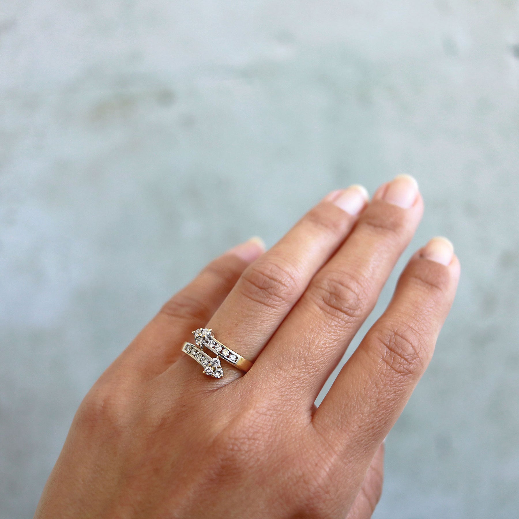 18K Yellow & White Gold Diamond Arrow Two-Tone Bypass Ring