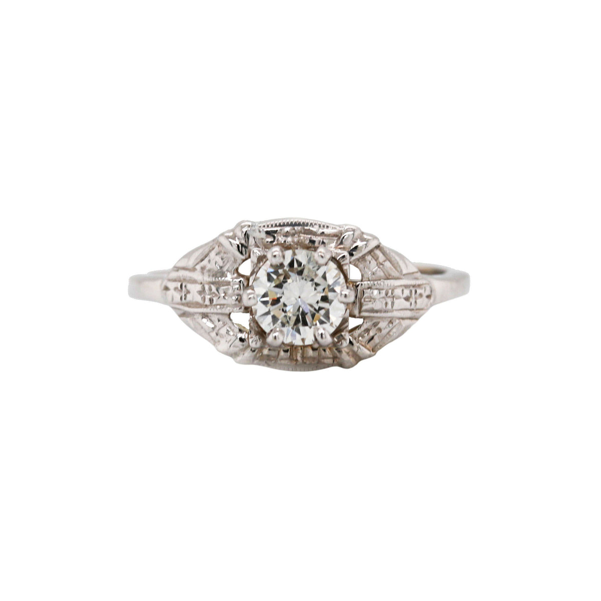 Mid-Century White Gold Old European Cut Diamond Ring
