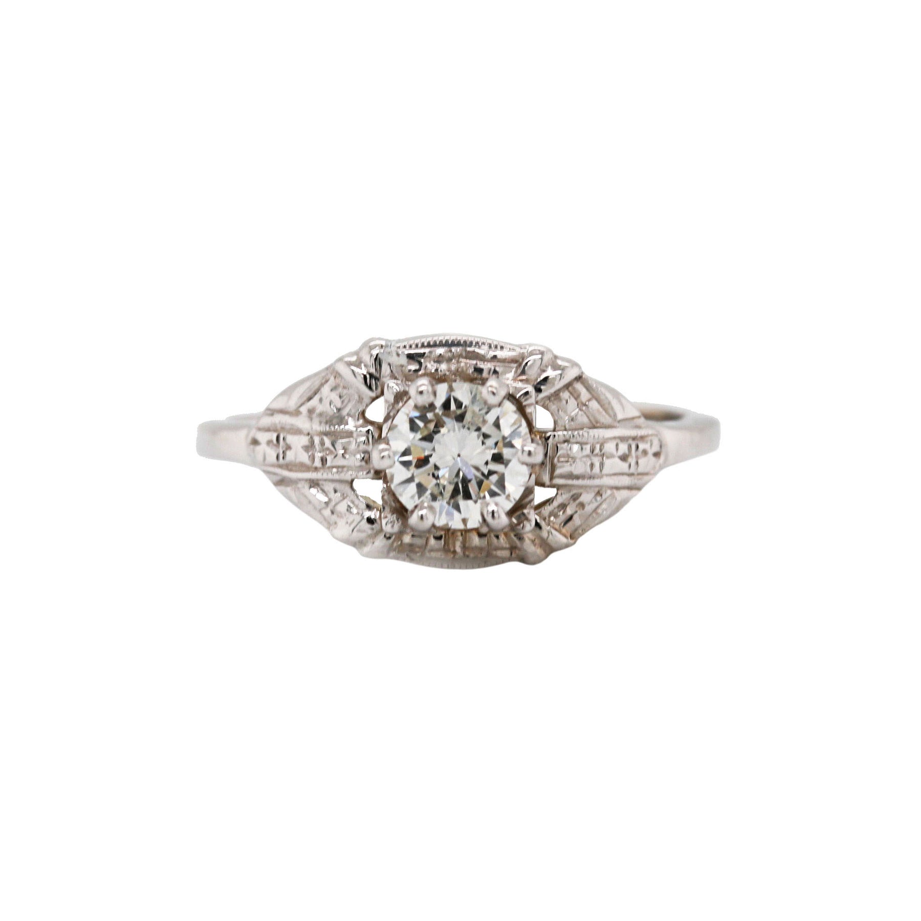 Mid-Century White Gold Old European Cut Diamond Ring