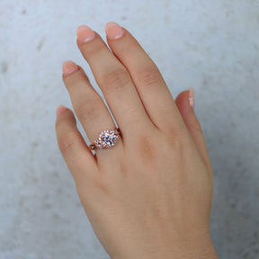 Cluster Style Round Diamond 14K Rose Gold Engagement Ring