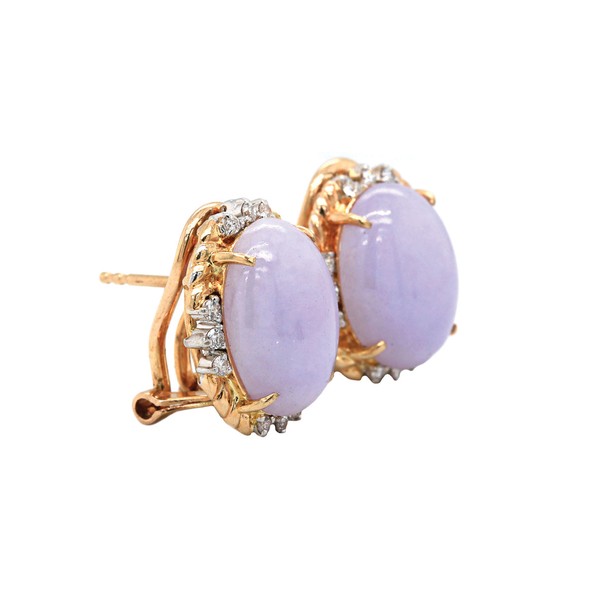 Lavender Jadeite & Diamond Gold Rope Earrings