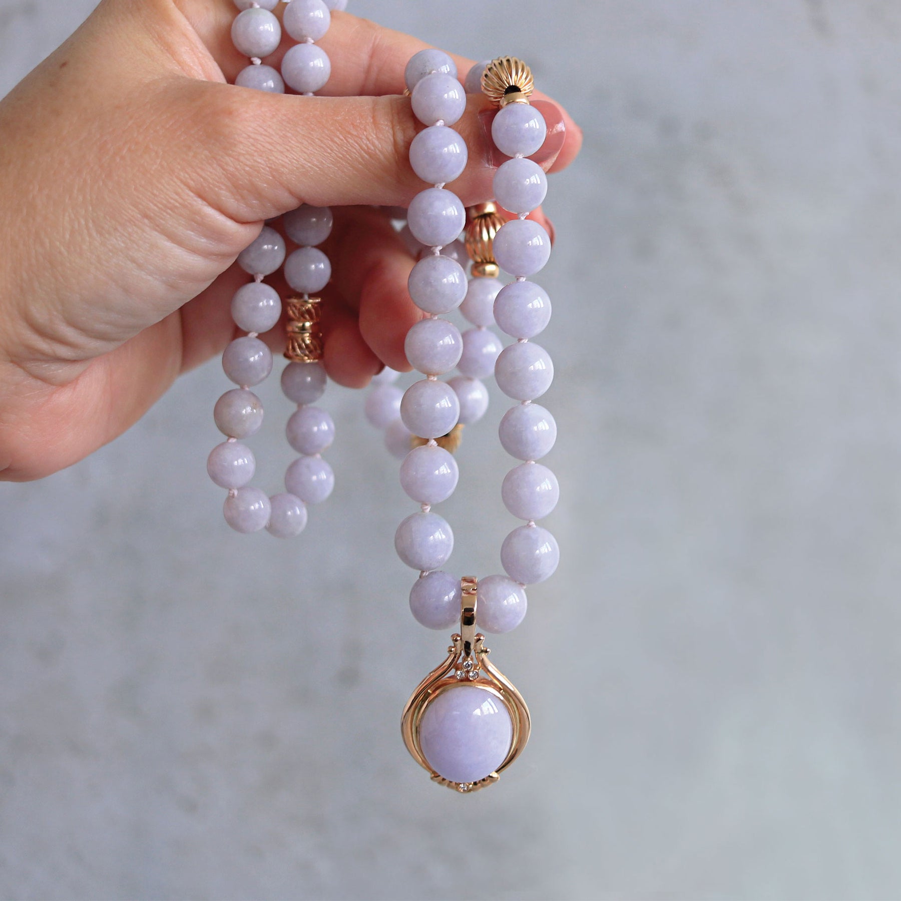 -Cabochon Cut Lavender Jade and Diamond Enhancer Pendant & Necklace