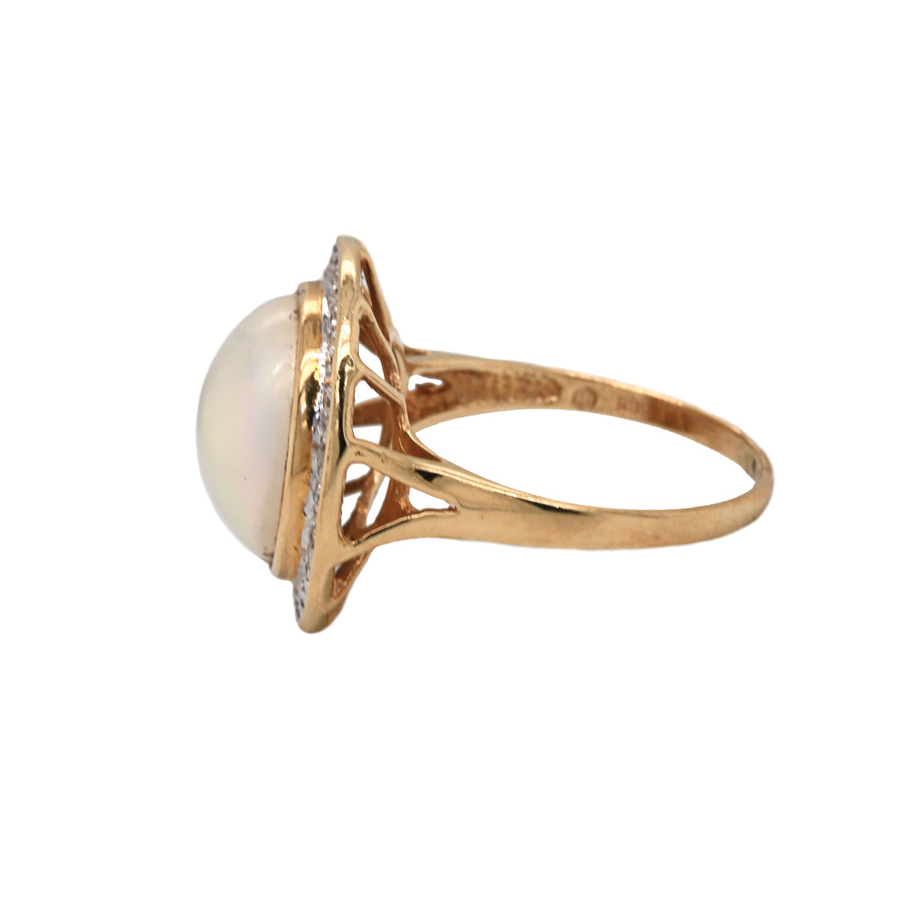 Yellow Gold Mabe Pearl & Diamond Halo Ring