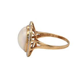 Yellow Gold Mabe Pearl & Diamond Halo Ring