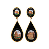 Italian Victorian Era Micro Mosaic Onyx Dangle Earrings