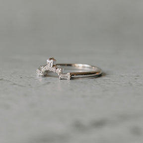 14K White Gold Baguette and Round Cut Diamond Wedding Contour Band