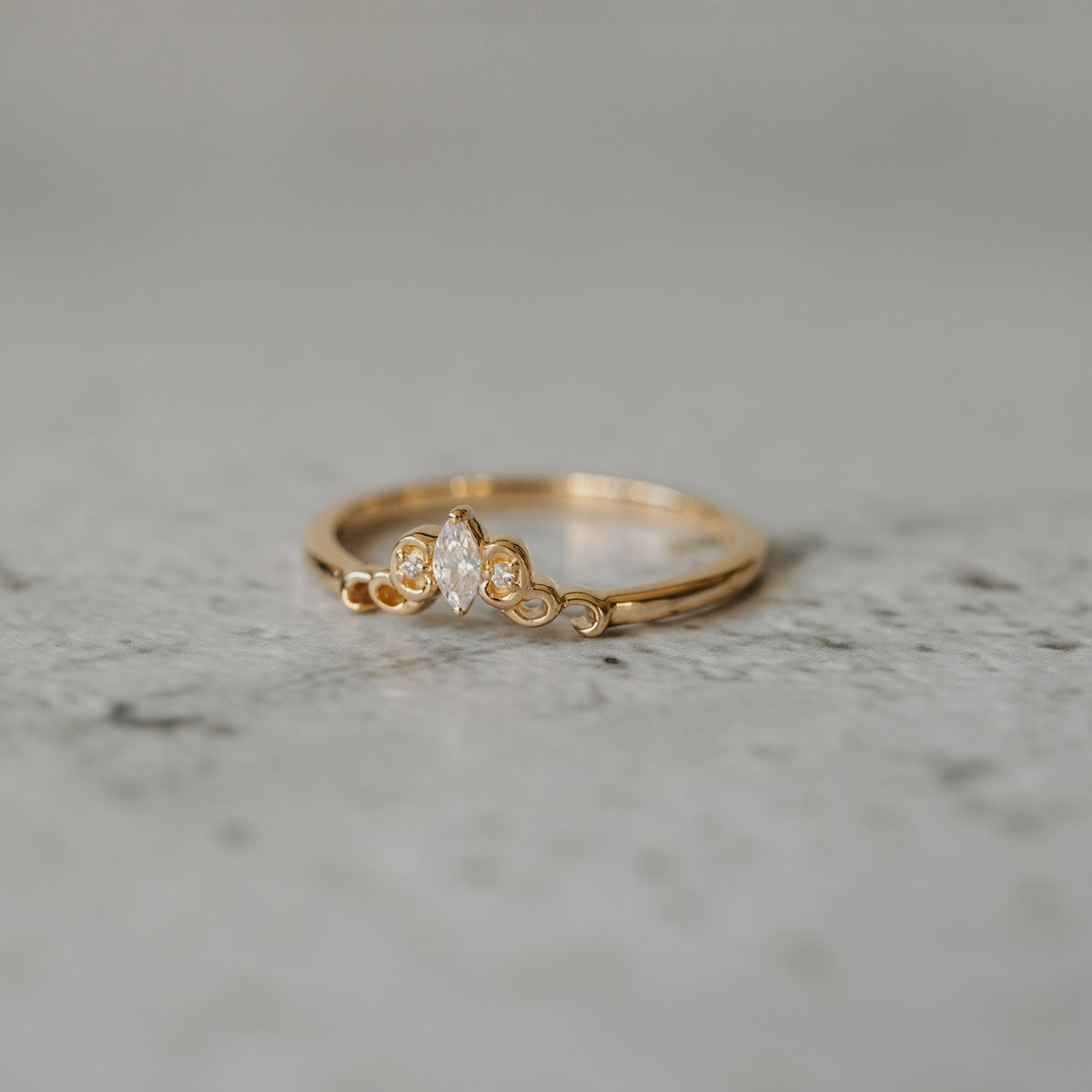 14K Yellow Gold Marquise and Round Diamond Contour Wedding Band