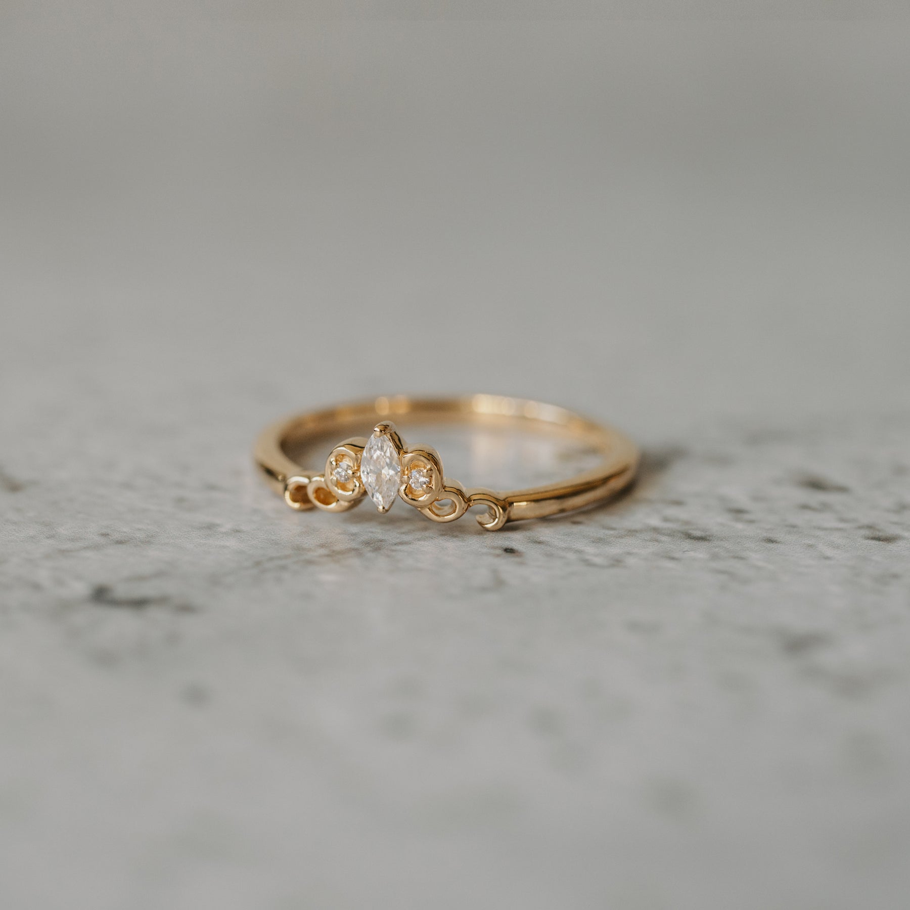 14K Yellow Gold Marquise and Round Diamond Contour Wedding Band