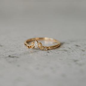 14K Yellow Gold Marquise and Round Diamond Contour Wedding Band