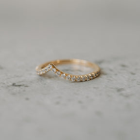 14K Yellow Gold French-Set Round Cut Diamond Wedding Contour Band