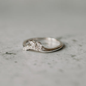 14K White Gold Marquise and Round Wedding Contour Band