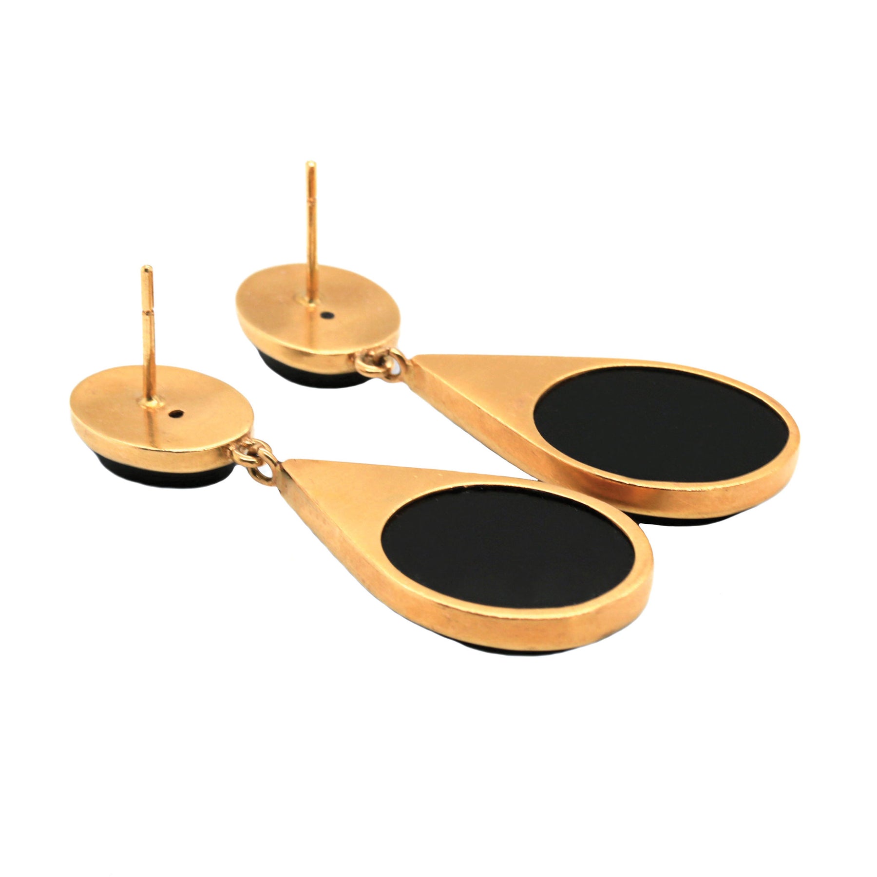 Italian Victorian Era Micro Mosaic Onyx Dangle Earrings